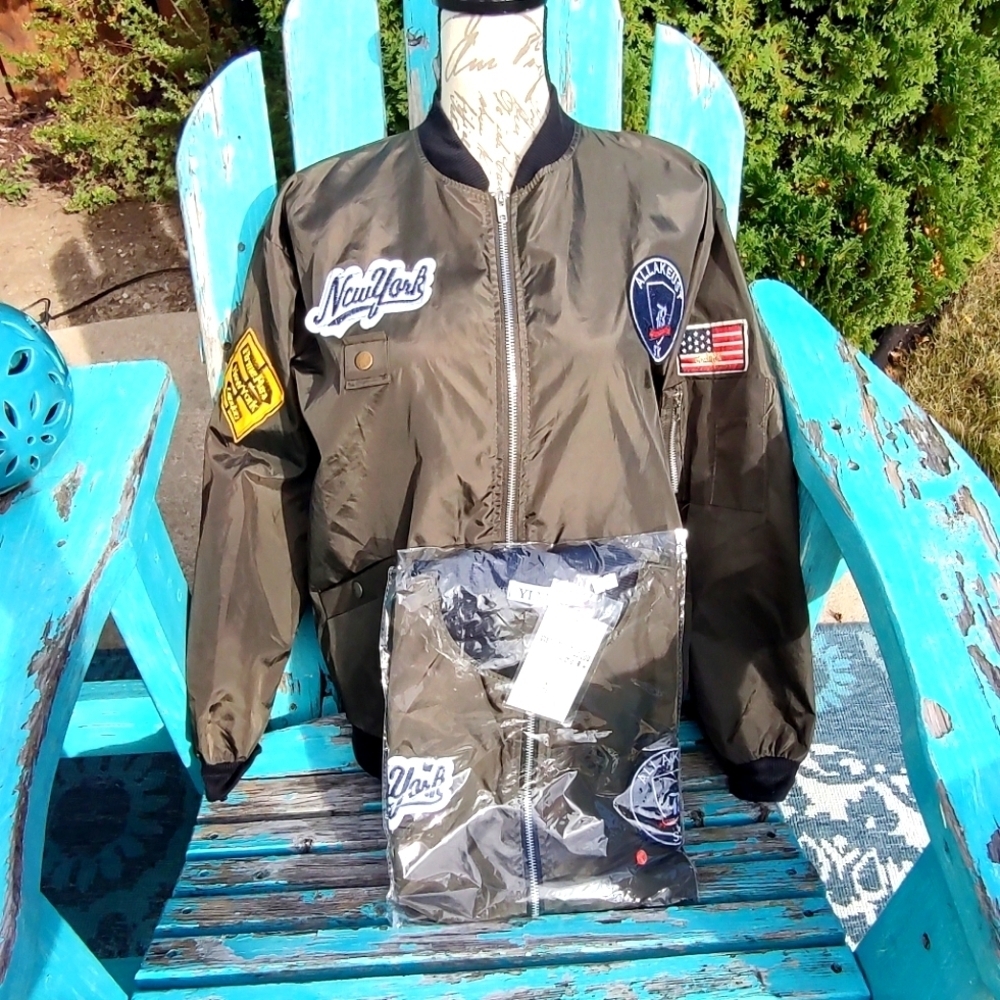 Navy Bomber Jacket NY Patch XL and L choices!